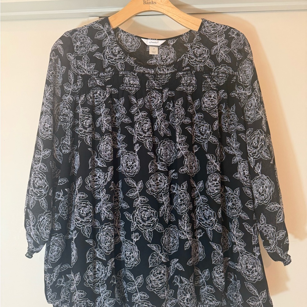 CJ Banks Monochrome Floral Blouse